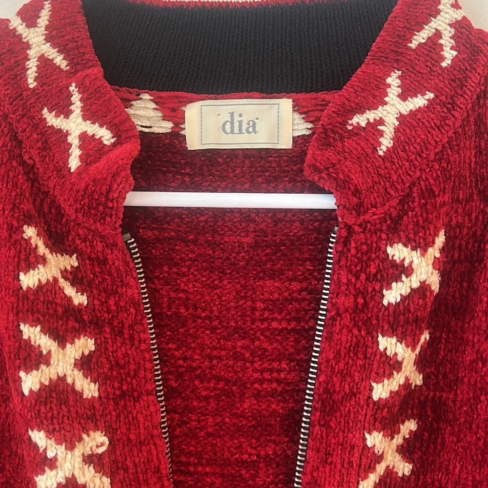 Vintage Y2K Wool Dia North of Boston Zip Up Cardigan Knit Sweater Red sz M EUC - Picture 3 of 17